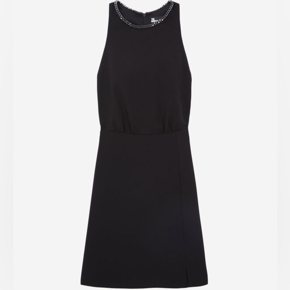 The Kooples Black Crepe T-back Mini Dress w Chain Trim Detail Rocker Alt Goth